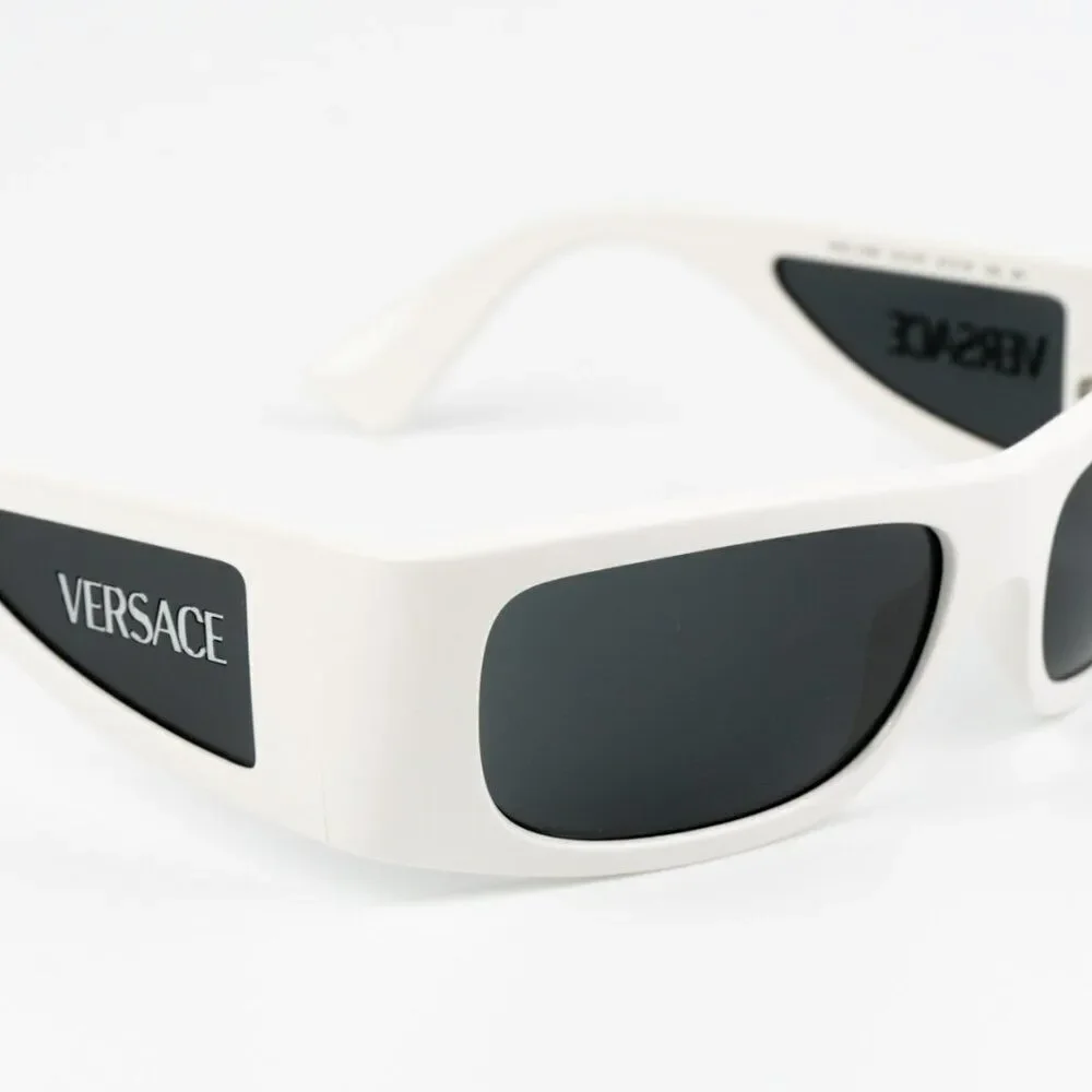 NEW Versace VE4482 314/87 White Dark Grey Rectangular Unisex Sunglasses
